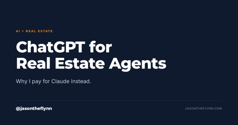 ChatGPT for Real Estate Agents: Why I pay for Claude instead. Navy graphic with white Montserrat headline and orange eyebrow label.