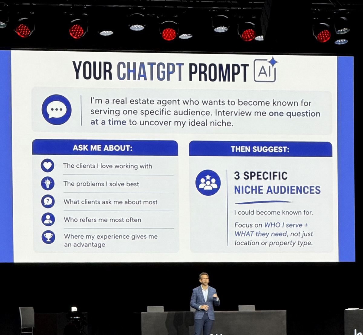 Slide showing the ChatGPT prompt for uncovering a niche