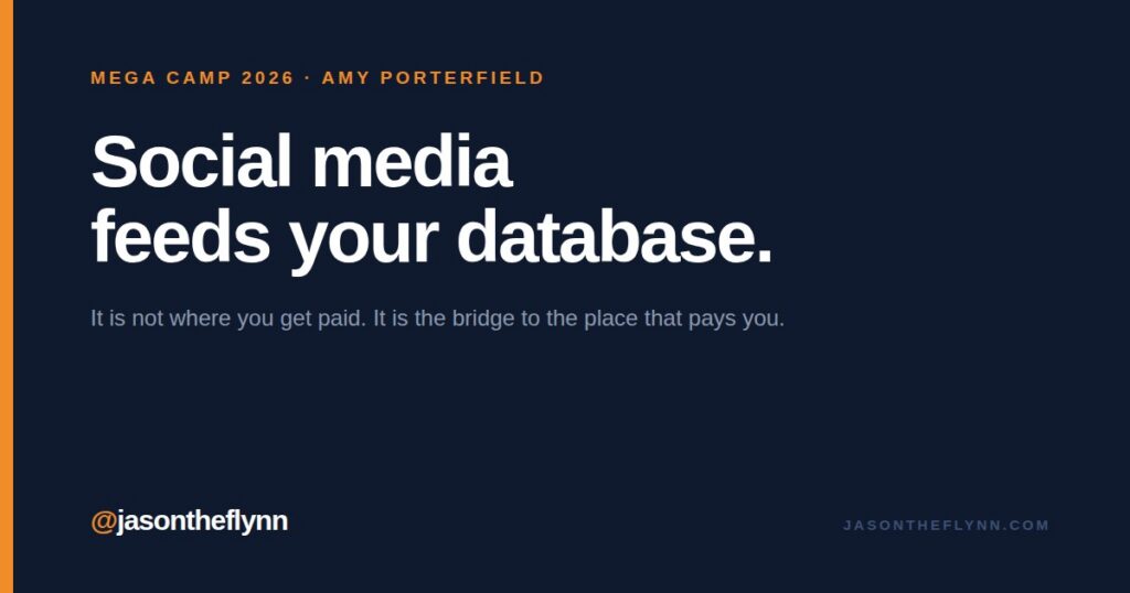 Amy Porterfield on social media feeding your database, share card